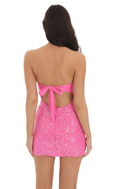 Sequin Strapless Bodycon Dress in Hot Pink
