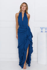 Luxe Mood Halter Maxi Dress Blue