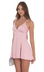 Floral Jacquard Bow Tie Dress in Dusty Pink