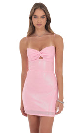 Foil Front Twist Bodycon Dress in Pink