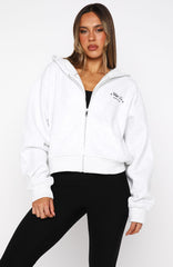 Just Try Again Boxy Zip Front Hoodie Grey Marle