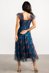 Clementine Tulle Midi Dress | Persian Blue + Rust