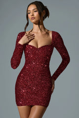 Sephina Embellished Sweetheart-Neck Mini Dress in Red