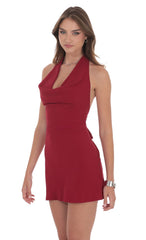 Cowl Neck Halter Dress in Red