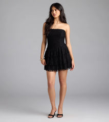 Lovely Nights Strapless Lace Ruffle Skater Dress