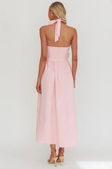 Ariarna Bow Halter Maxi Dress Pink Sorbet