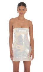 Iridescent Seqiun Strapless Bodycon Dress in Cream