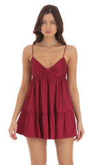 Bow Babydoll Dress in Maroon