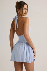 Modal Backless Halterneck Mini Dress in Light Blue