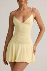 Modal Ruched A-Line Mini Dress in Buttercream Yellow