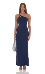 One Shoulder Embellished Two Piece Set in Navy