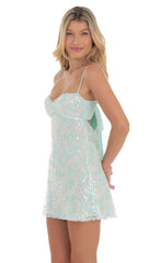 Sequin Embroidered Babydoll Dress in Seafoam
