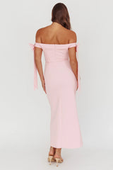 Have Faith Off-Shoulder Bow Sleeve Maxi Dress Baby Pink