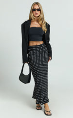 Amari Maxi Skirt - High Waisted Bias Cut Skirt in Black Polka Dot
