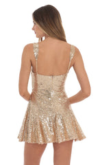 Sequin Skater Dress in Gold