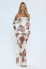 Garden Haze Off Shoulder Mesh Maxi Dress Floral