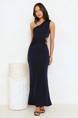 Gleam And Glamour One Shoulder Maxi Dress Navy