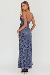 Well Versed Burnout Velvet Maxi Dress Slate Blue