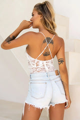 Forget Me Not Criss-Cross Back Lace Bodysuit White