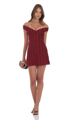 Off Shoulder Lace Dress in Maroon