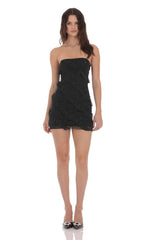 Mesh Rhinestone Strapless Ruffle Dress in Black