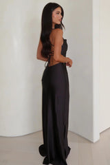 Starlette Cowl Neck Satin Maxi Dress - Black