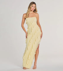 Gabby Formal Mesh Strapless Ruffle Long Dress