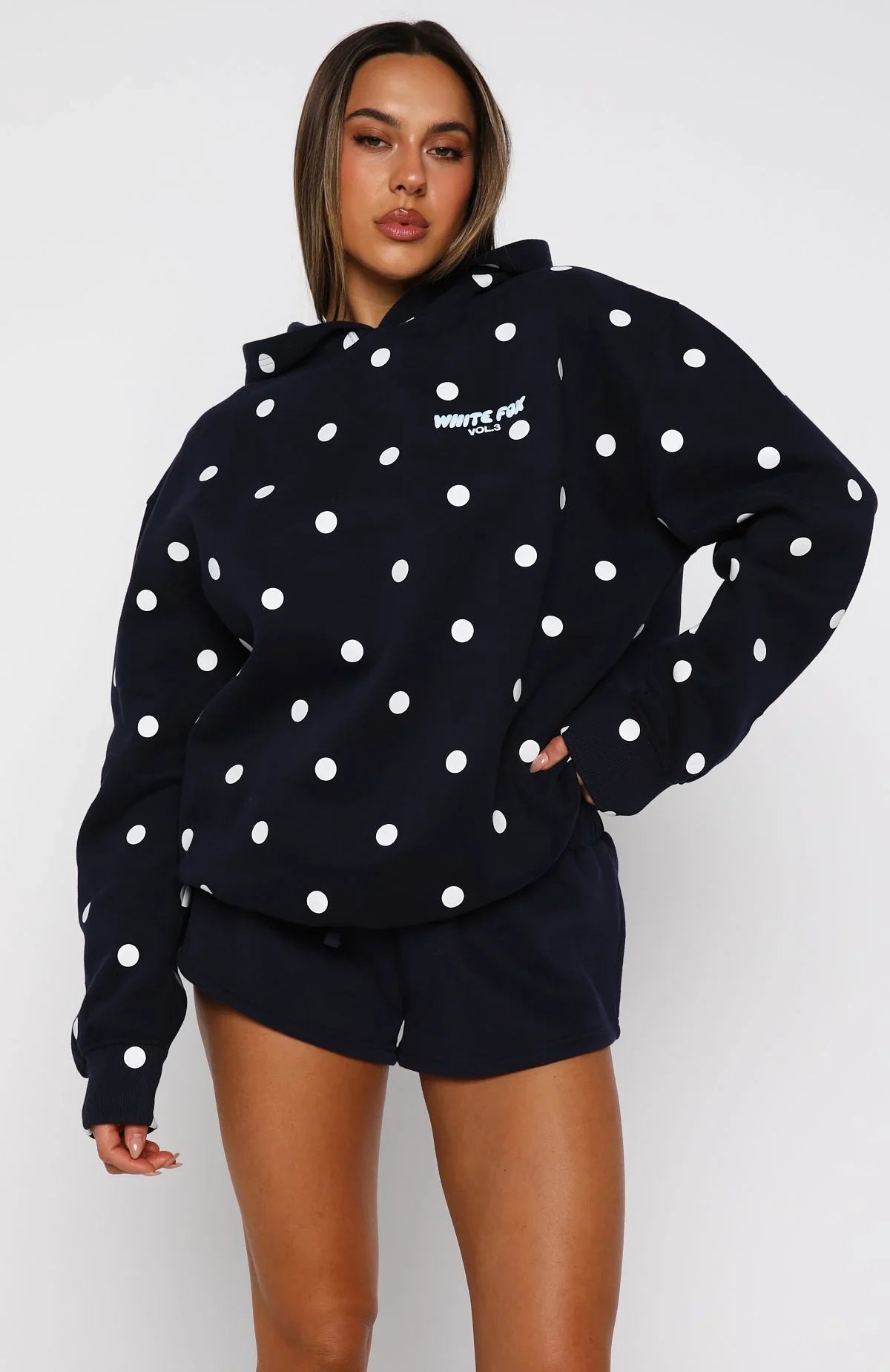 Offstage Printed Oversized Hoodie Navy Polka Dot