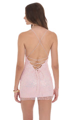Sequin V-Neck Bodycon Dress in Pink