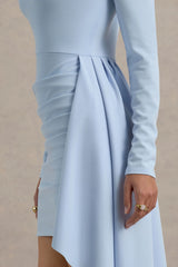 Zaya | Powder Blue Long Sleeve Mini Dress With Drape