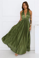 Shimmering Sea Pleated Halter Maxi Dress