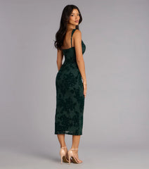 Emme Flocked Velvet Midi Formal Dress