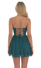 Shimmer Strapless A-Line Dress in Teal