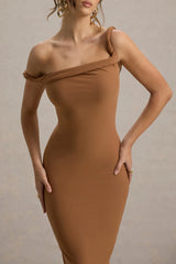 Salome | Brown Twisted Asymmetric Midi Dress