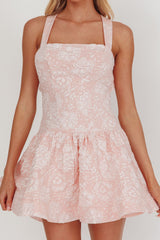 Party Fever Crisscross Back Mini Dress Jacquard Pink