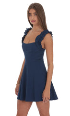 Ruffle Strap A-line Dress in Navy