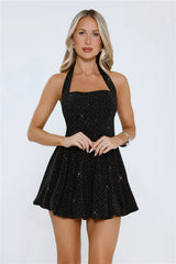 Mirrorball Muse Halter Mini Dress Black