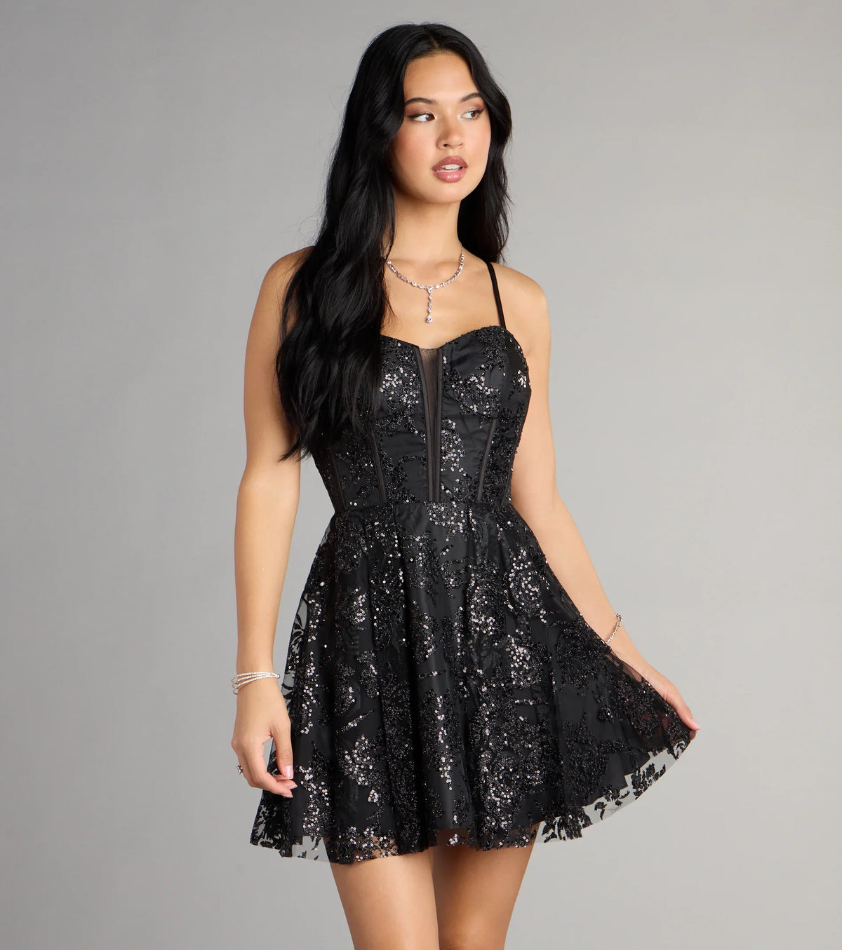 Korrie Glitter Mesh Dress With Pockets