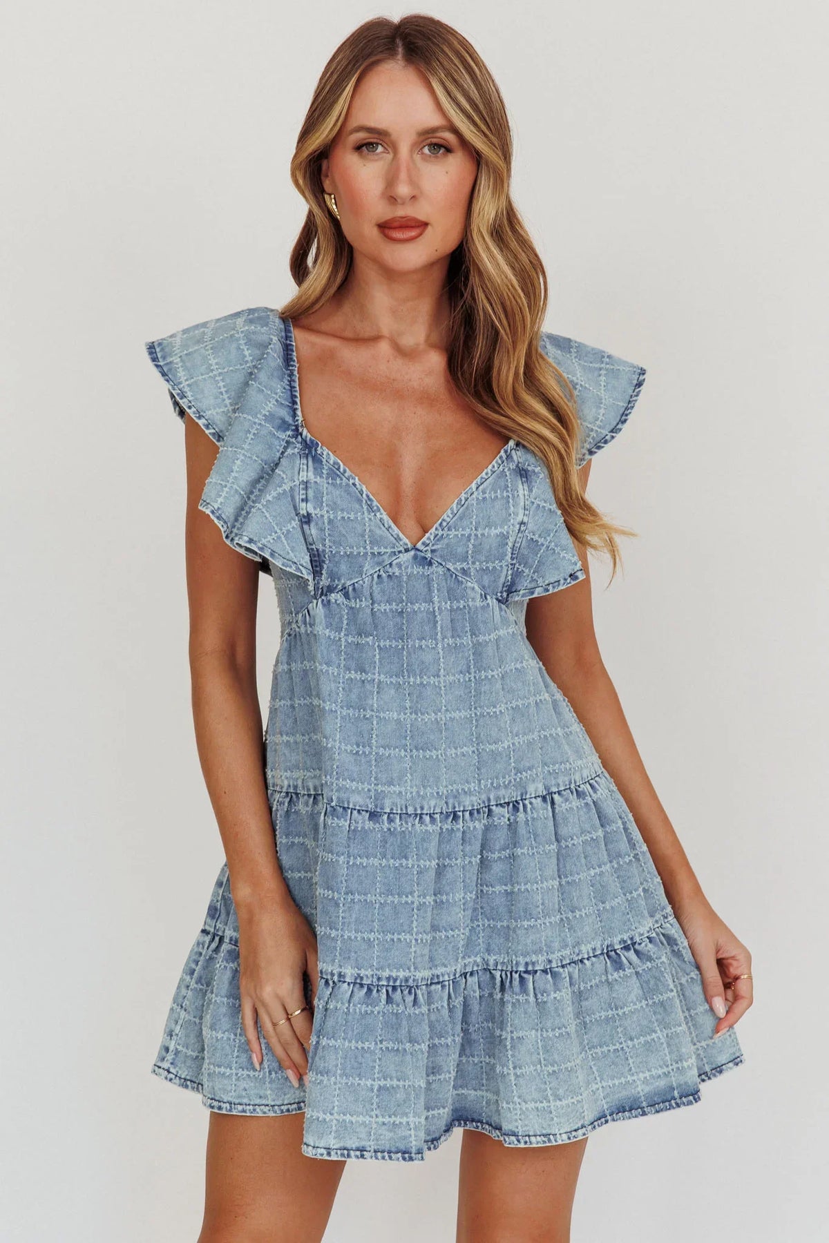 Daffodil Ruffle A-Line Mini Dress Light Blue