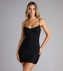 Mollie Beaded Mesh Bow Mini Dress