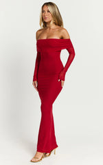 Bethanie Maxi Dress - Off The Shoulder Mesh Dress in Red