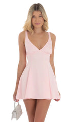 Floral Jacquard A-Line Dress in Pink