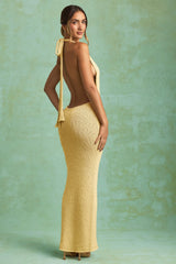 Bouclé Halterneck Maxi Dress in Yellow