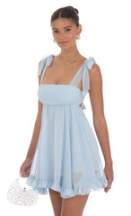 Shimmer Ruffle Babydoll Dress in Blue