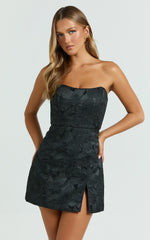 Brailey Mini Dress - Strapless Dress in Black Jacquard