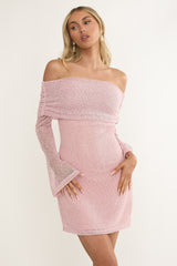 Alivya Off-Shoulder Knit Mini Dress Pink