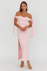 Have Faith Off-Shoulder Bow Sleeve Maxi Dress Baby Pink