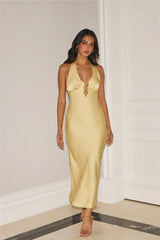 Gold Romance Halter Satin Maxi Dress