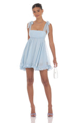 Shimmer Ruffle Babydoll Dress in Blue
