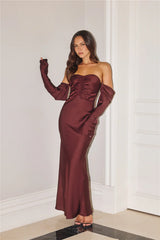 Elegant Chic Off Shoulder Long Sleeve Satin Maxi Dress